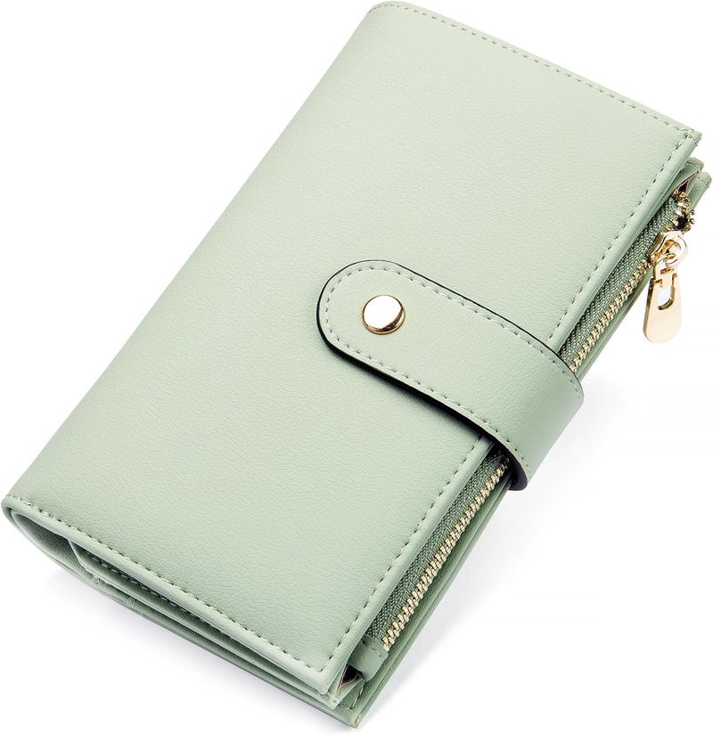 yiijay Wallets for Women RFID Blocking Leather Trifold Clutch Wallet Credit Card Holder Ladies Travel Wallet Purse with Pen Holder - Image 1